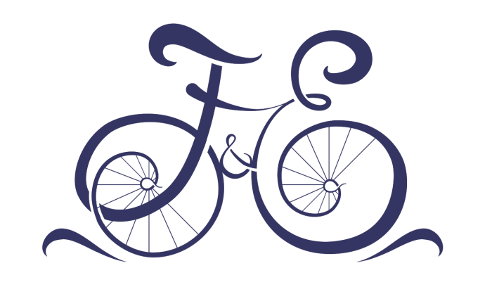 Monogram of two initials drawn to form a bicycle, designed for a wedding invitation